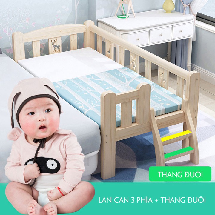 Giường ngủ cho bé bằng gỗ thông có cầu thang, quây an toàn-  PAULO STORE