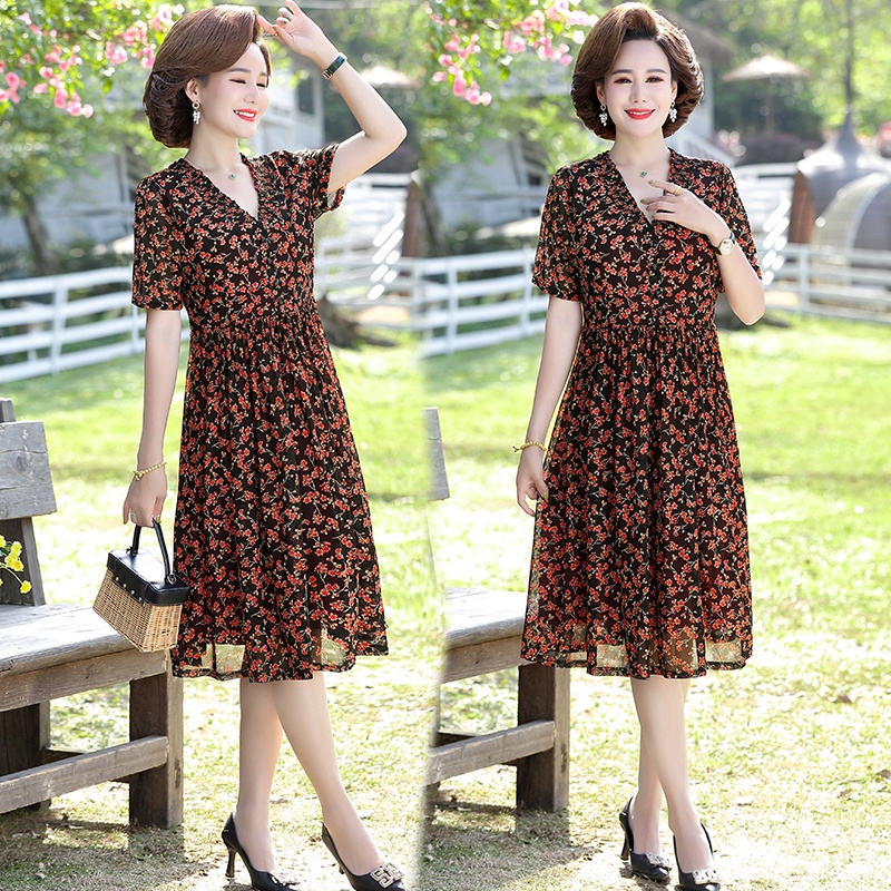 Đầm Dài Cổ Chữ V Thời Trang Mùa Hè Hàng Mới Dành Cho Phụ Nữ Độ Tuổi Trung Niên 200 Jin 2022