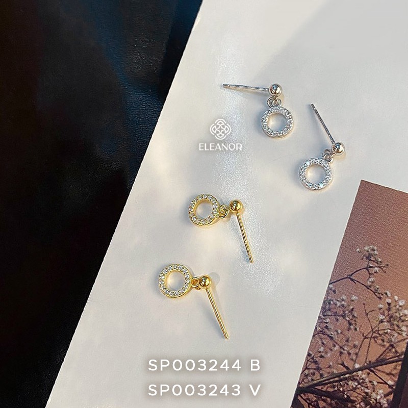 Bông tai nữ tròn Eleanor Accessories đính đá phong cách Hàn Quốc chuôi bạc 925 phụ kiện trang sức dễ thương