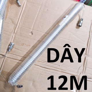 Dây hơi xoắn phi 8 nhựa pu trắng có sẵn 2 đầu nối bình hơi dài 12m