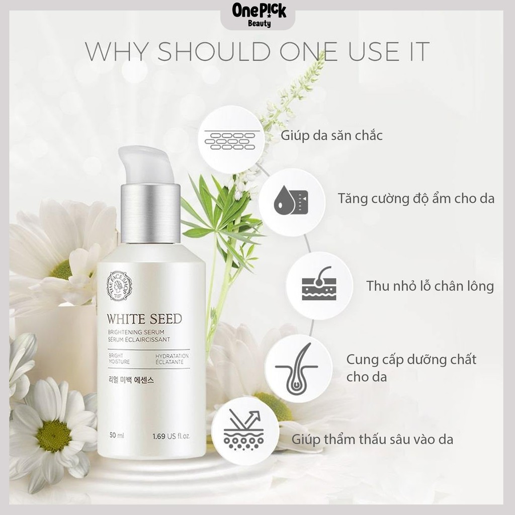 Serum dưỡng trắng da The Face Shop White Seed làm mờ thâm, thu nhỏ lỗ chân lông, cấp ẩm cho làn da săn chắc với dưỡng chất từ hạt hoa đậu Lupin, hoa cúc trắng, vỏ cây liễu trắng [THE FACE SHOP WHITE SEED BRIGHTENING SERUM 50ML]