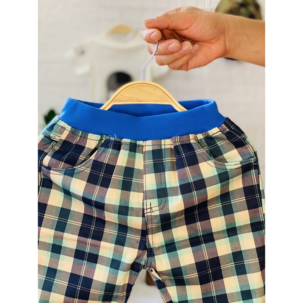 Quần bé trai size 15-24kg kẻ kro xanh