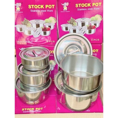 Bộ 5 Thố Inox Không Quai Có Nắp Đậy Đủ Kích Thước Cao Cấp