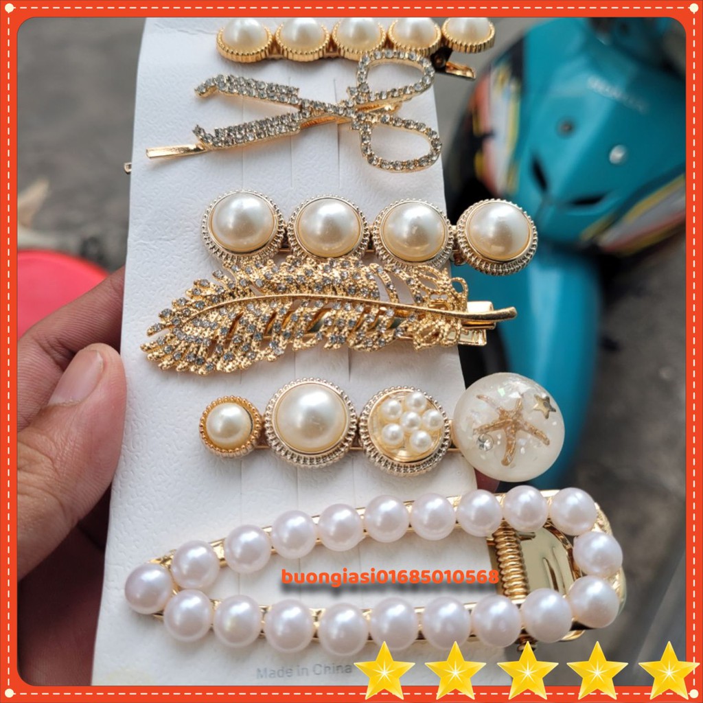Set kẹp tóc đính đá xinh xắn 6 món phong cách Hàn Quốc
