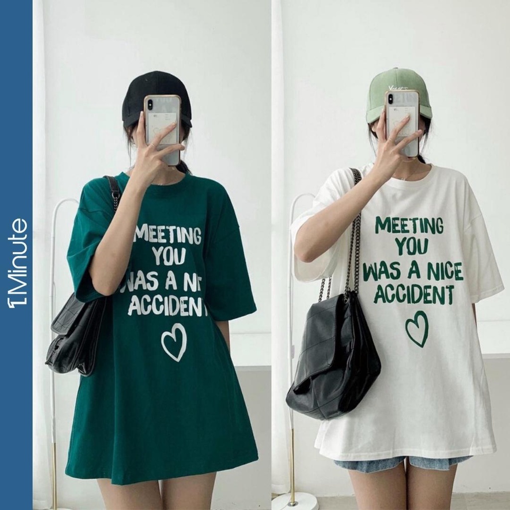 Áo Thun Tay Lỡ MEETYOU Xanh Lá Cotton, Áo Phông Rộng Mẫu Mới 2022 1Minute