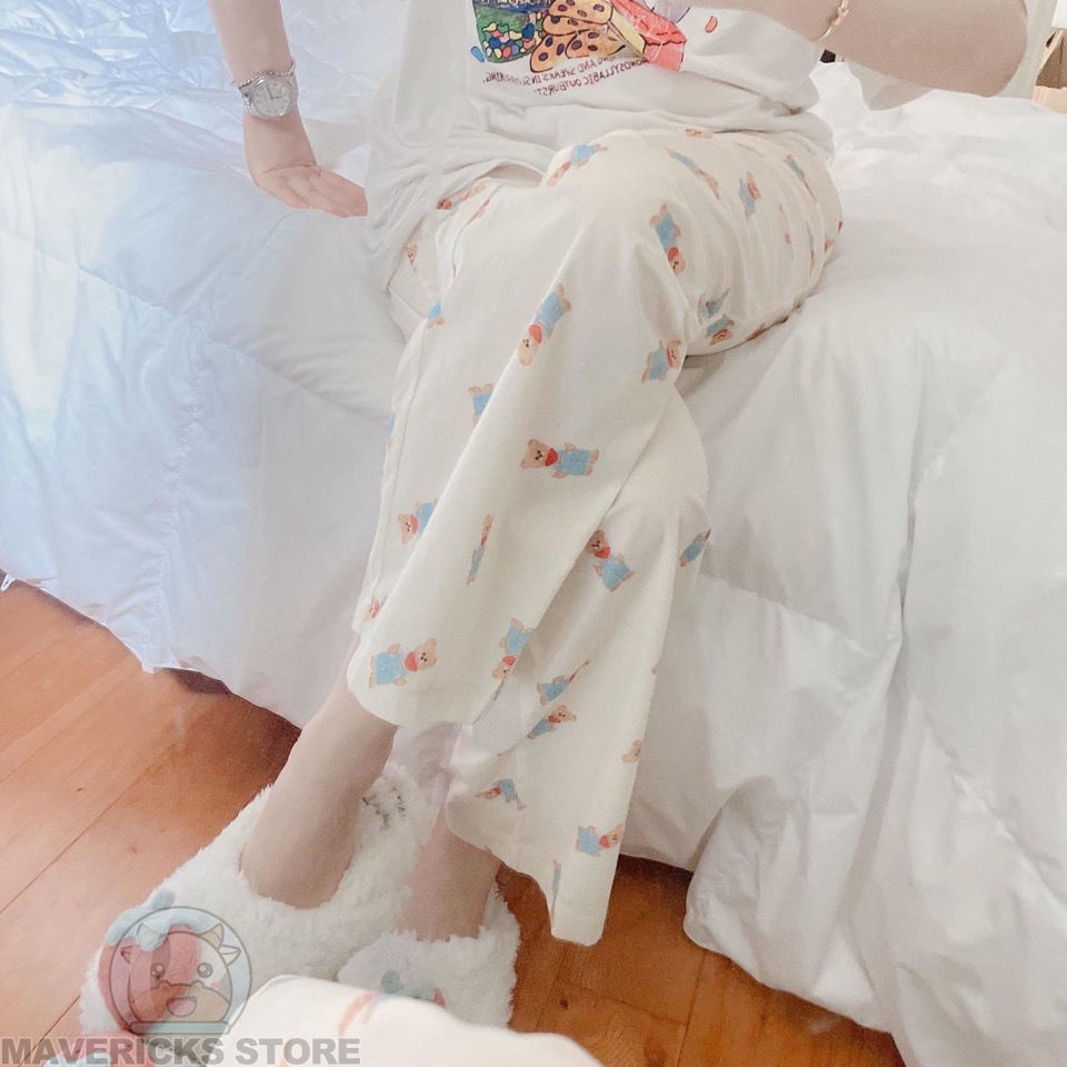 Quần ống rộng In Họa Tiết Hoạt Hình Gấu Màu Vàng Thời Trang Mùa Hè Cho Nữ
