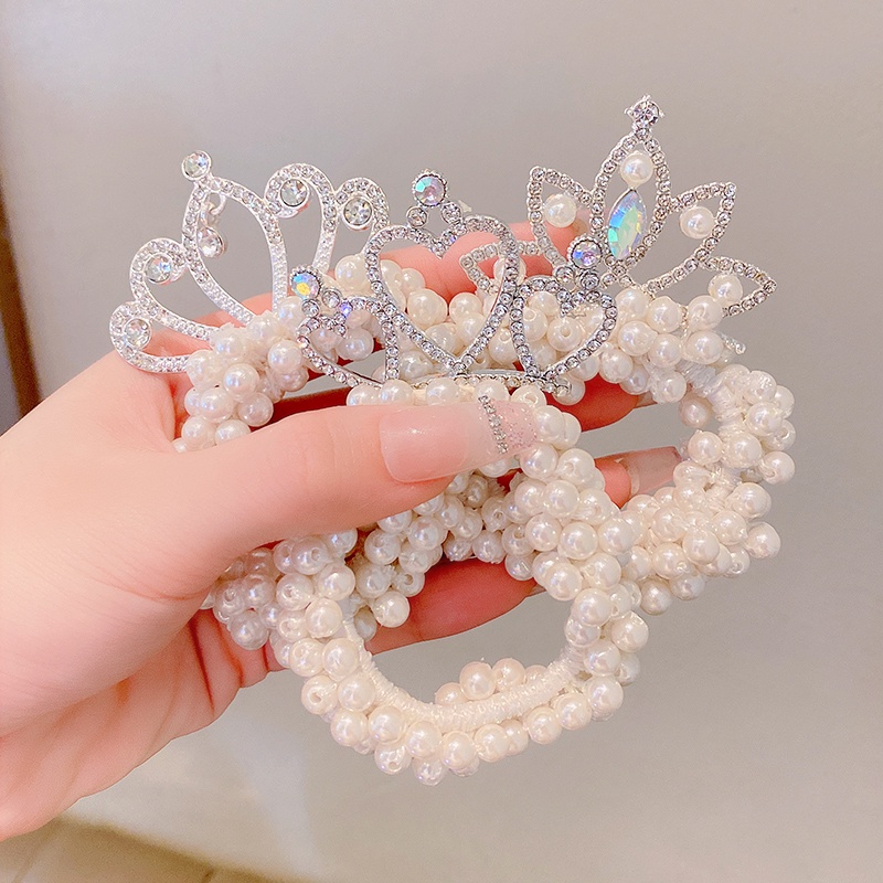 Dây Buộc Tóc Hình Vương Miện Đính Ngọc Trai Dễ Thương Cho Bé Gái