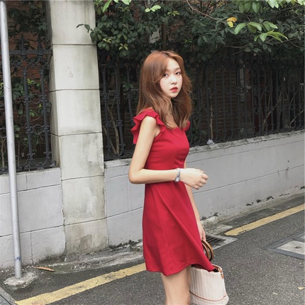 Đầm nữ 2s cánh tiên đỏ cổ vuông váy xòe quyến rũ siêu tôn dáng HIJUNE VD12