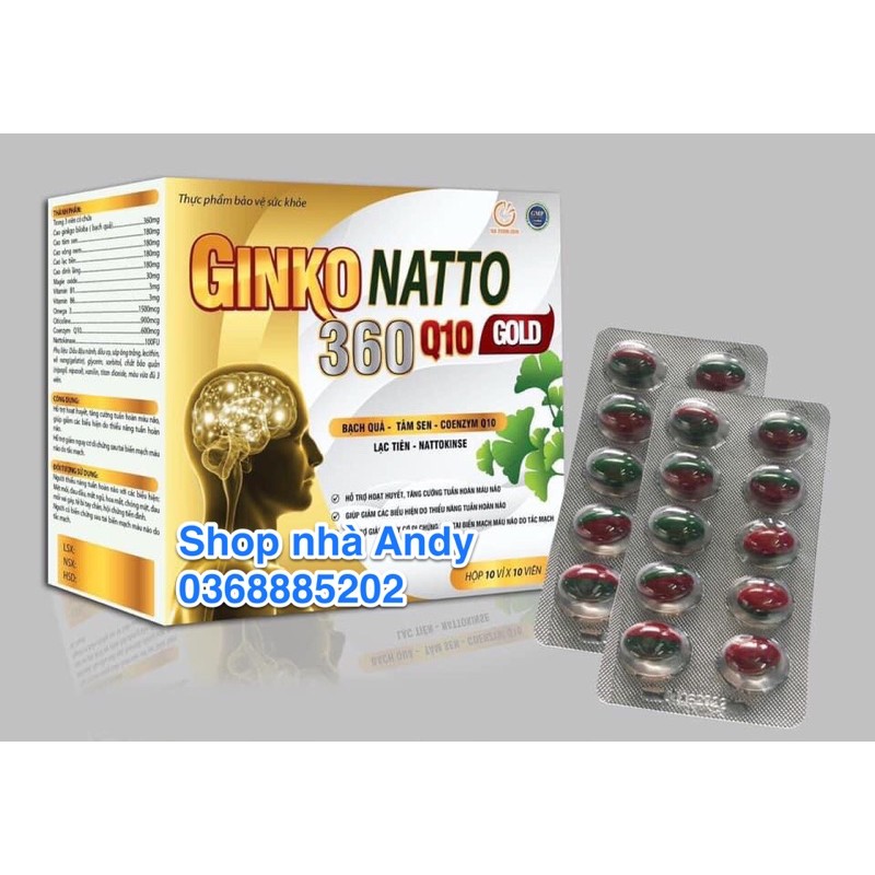 Ginkgo Natto 360 Q10 Gold trí nhớ và chứng mất ngủ hoạt huyết dưỡng não, đau đầu chóng mặt ginko natto