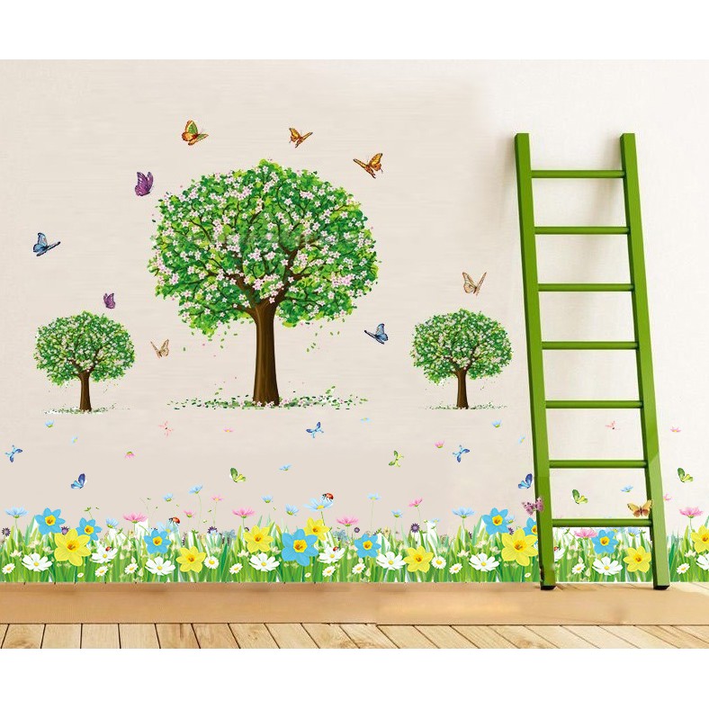Decal dán tường Cây xanh và hoa sao