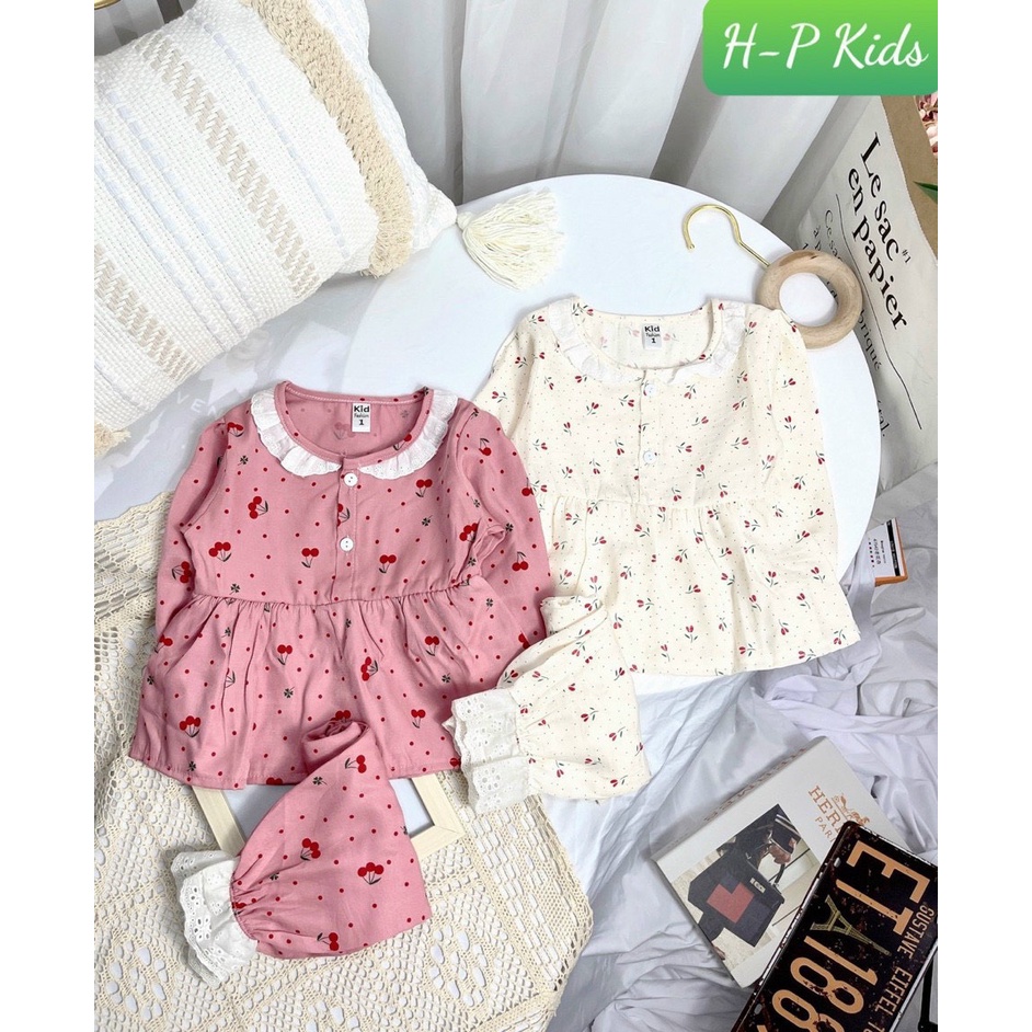 Bộ Pijama viền hoa dáng babydoll họa tiết đáng yêu, chất liệu mát mềm mại cho bé Rio hàng có sẵn kèm video