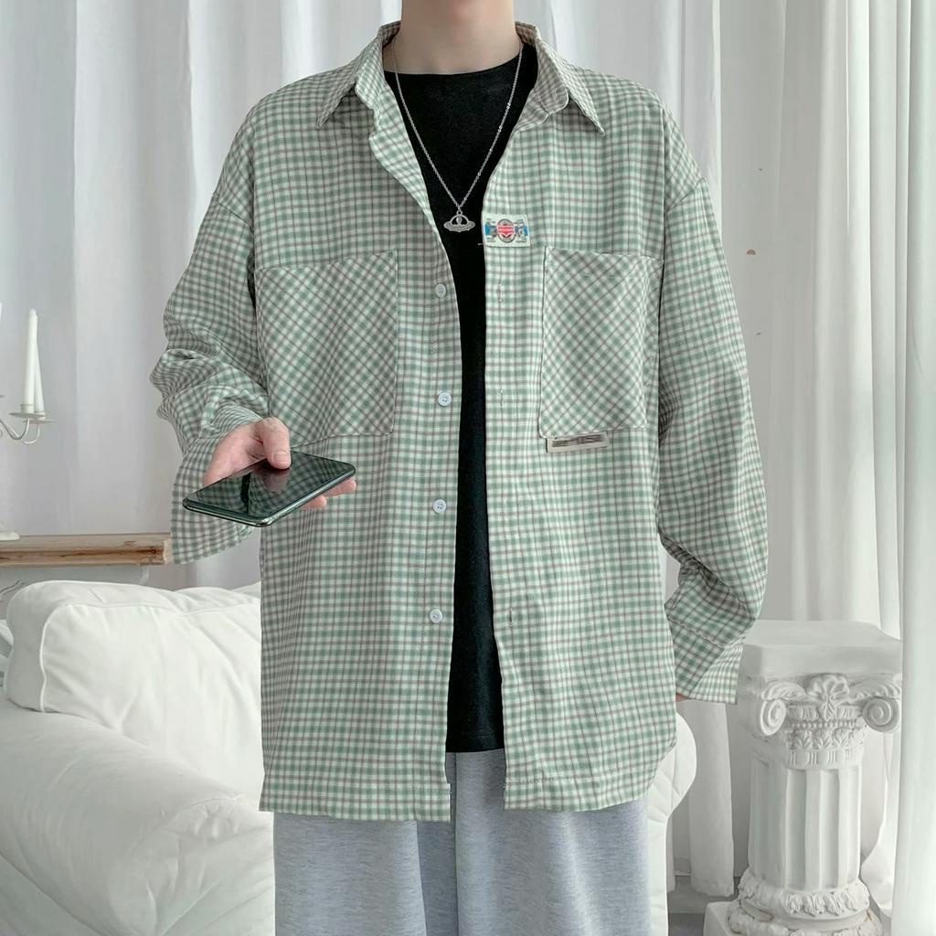 Áo Sơ Mi Ngắn Tay Họa Tiết Ca Rô Phong Cách Hàn Quốc Dành Cho Nam