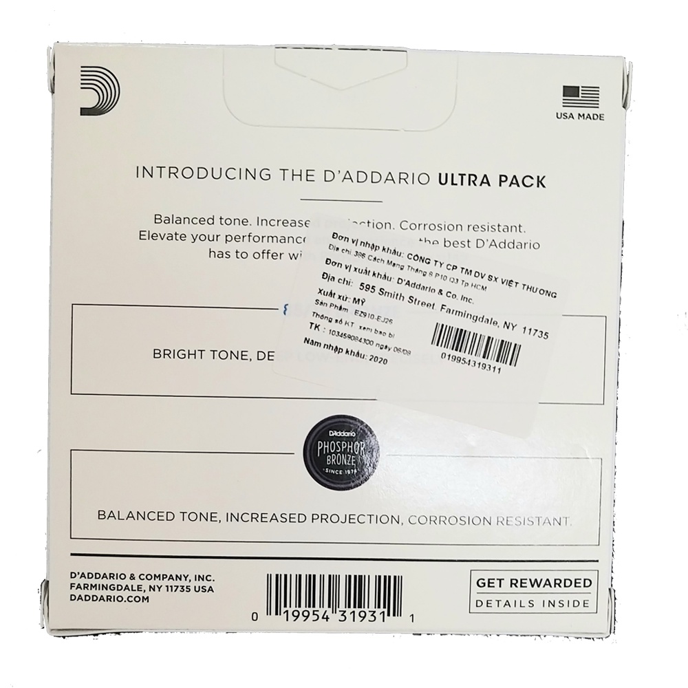 Dây Đàn Guitar D’Addario Chính Hãng Cho Đàn Acoustic, Classic, Electric EJ10 EJ11 EJ13 EJ26 EZ910 EJ45 EJ49 EPS510 EPS52