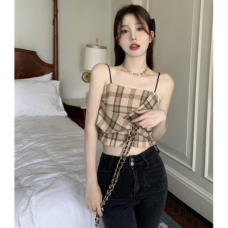 Áo Hai Dây Nữ Mùa Hè Kẻ Sọc Retro Gợi Cảm Kiểu Mỹ