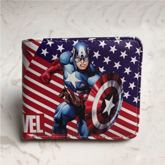 Ví gập dáng ngắn chất liệu da PU in họa tiết nhân vật Marvel thời trang cho nam