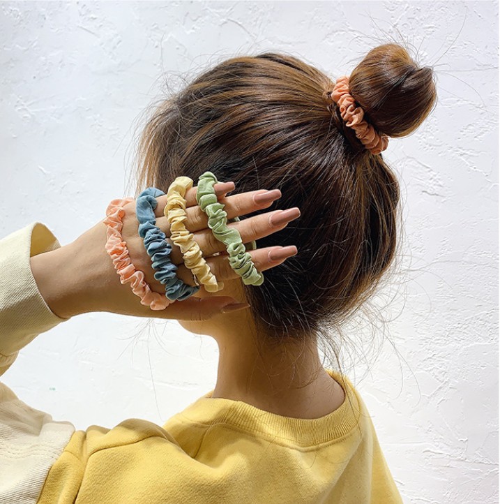 Dây cột tóc bằng vải lụa satin co giãn màu trơn thanh lịch cỡ nhỏ / lớn cho nữ