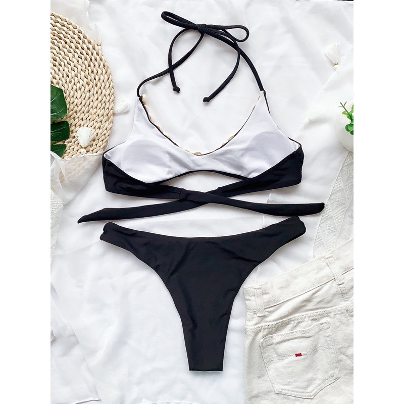 [BKN856] &lt;ÂU&gt; SET BIKINI ĐEN QUẦN VIỀN NHŨ