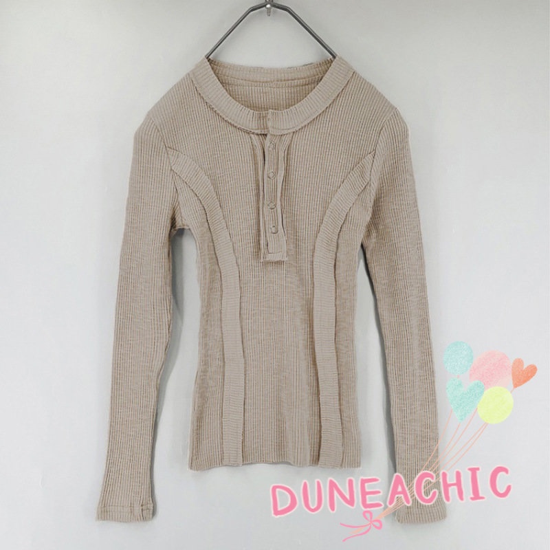 DUNEA Áo Thun Nữ Tay Dài Cổ Cao Hở Lưng Quyến Rũ