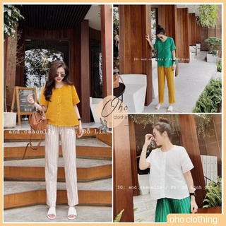 Set bộ nữ áo sơ mi quần dập li cao cấp - có ảnh thật - oho clothing