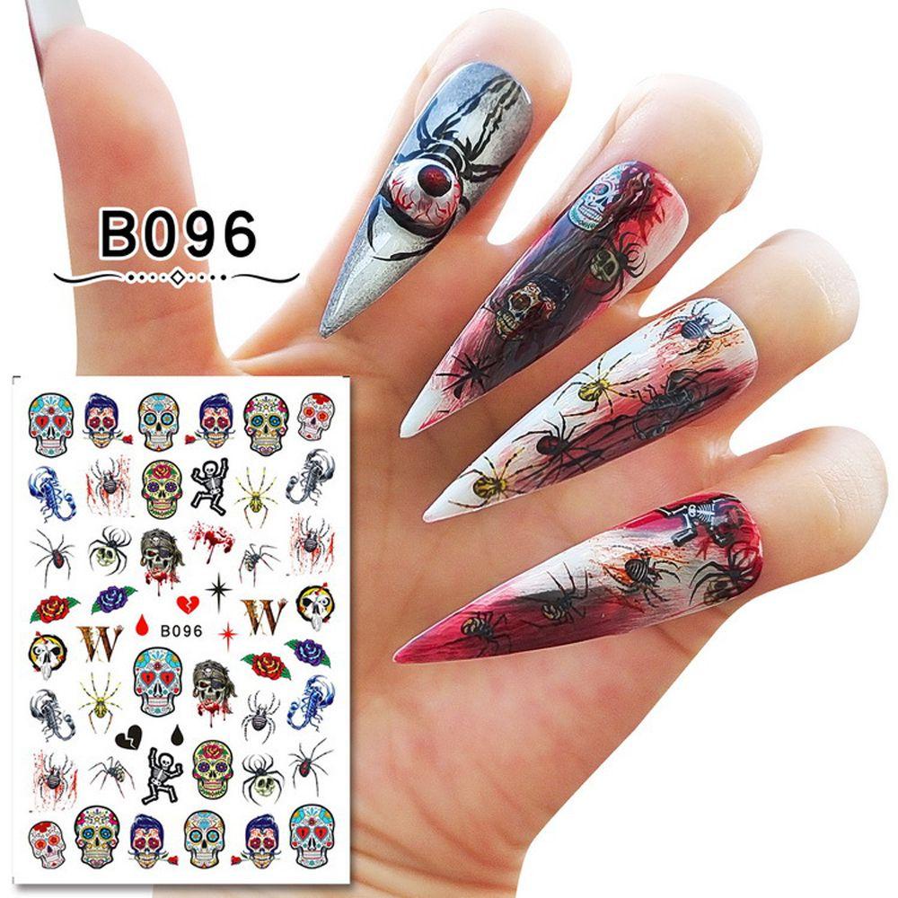 Set 12 Miếng Dán Móng Tay Tự Dính Họa Tiết Halloween Độc Đáo