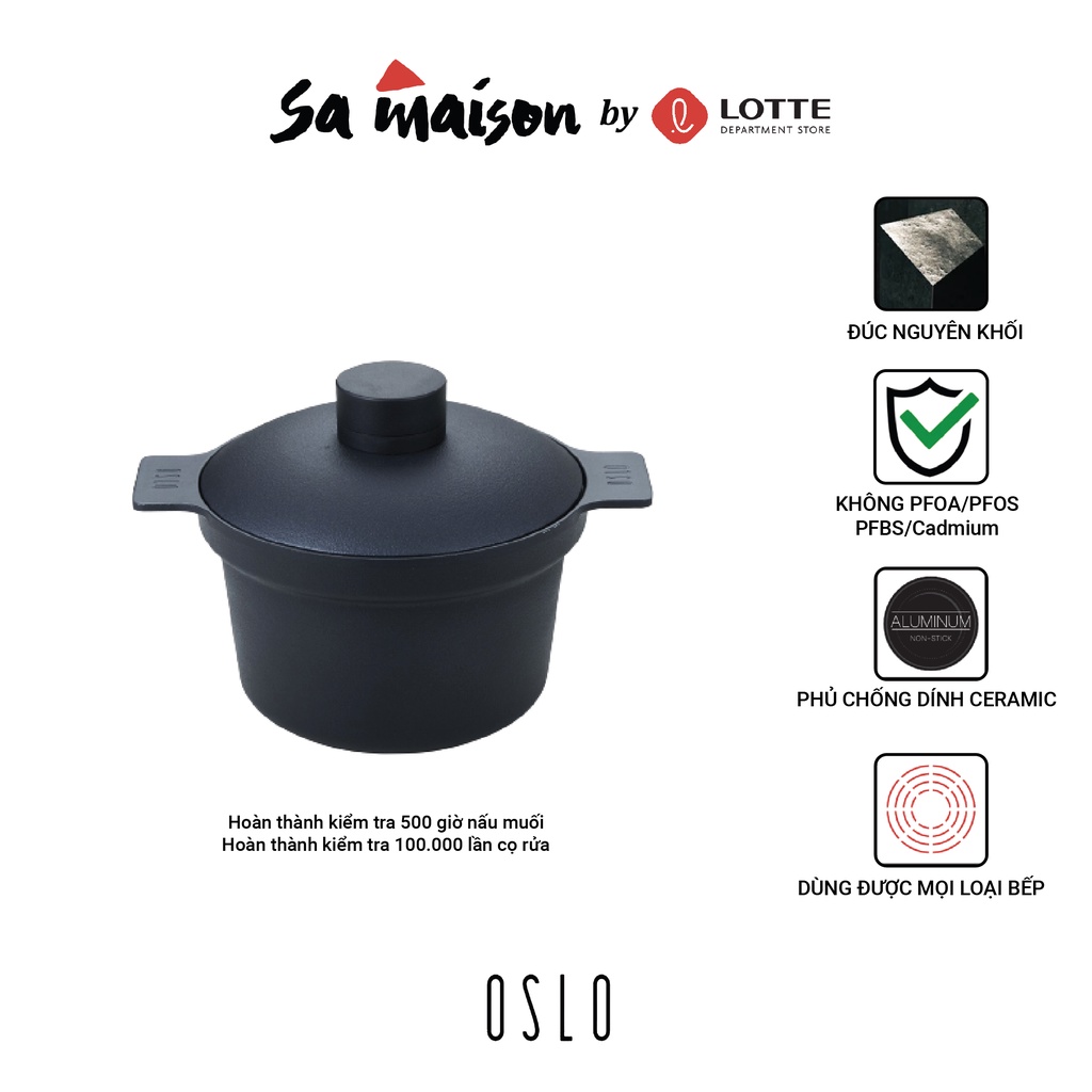 Nồi chống dính 2 nắp Oslo Kokker nhôm đúc phủ gốm Hàn Quốc - Size 20cm