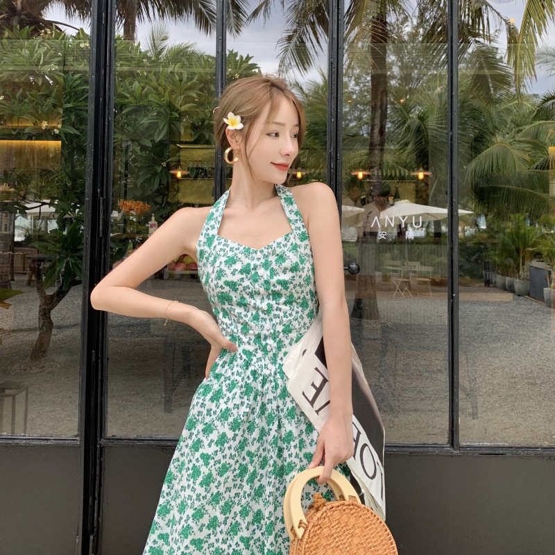 Đầm dài IELGY lưng cao họa tiết hoa thời trang cho nữ