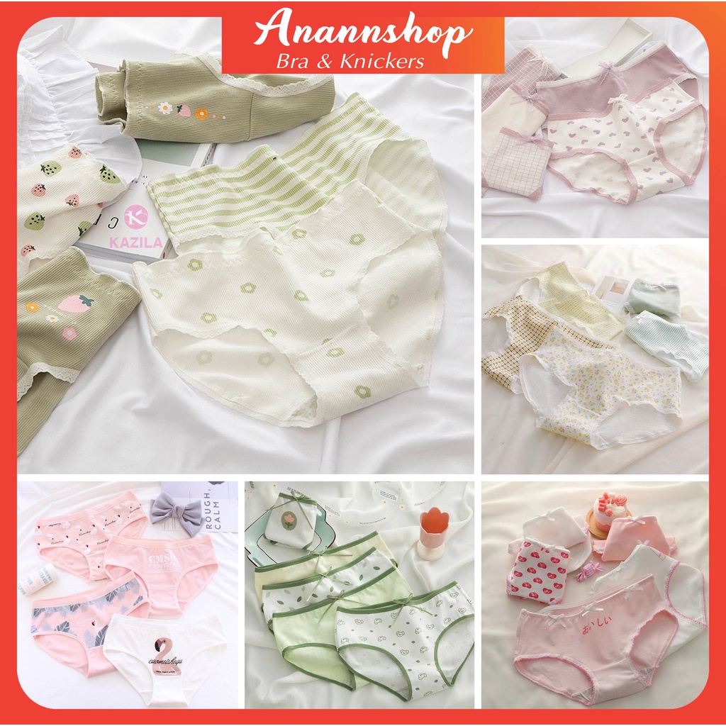 Set 5 Quần Lót Cotton Kháng Khuẩn Chống Viêm Thoáng Khi Họa Tiết In Hình Dễ Thương Cho Bạn Nữ