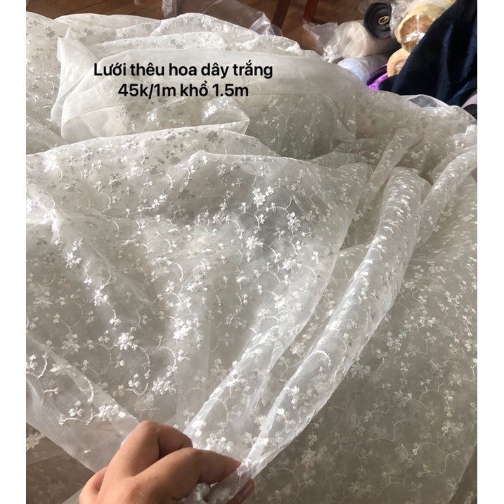 [Hàng Thiết Kế] Voan Kính Thêu Hoa