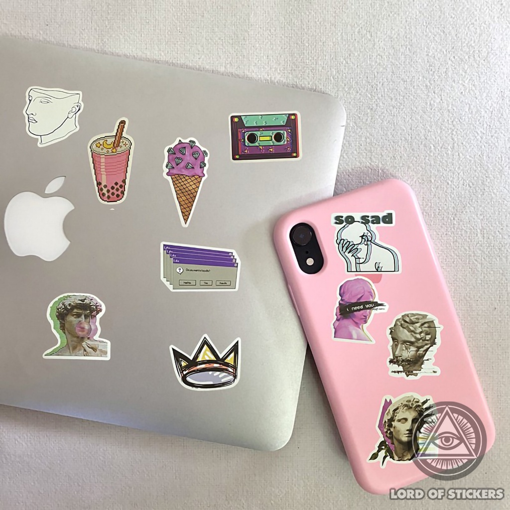 Set 50 Nhãn Dán Retro Aesthetic Lofi Sticker Phong Cách Hoạt Hình Chống Thấm Nước Trang Trí Mũ Bảo Hiểm, Sổ Dễ Thương