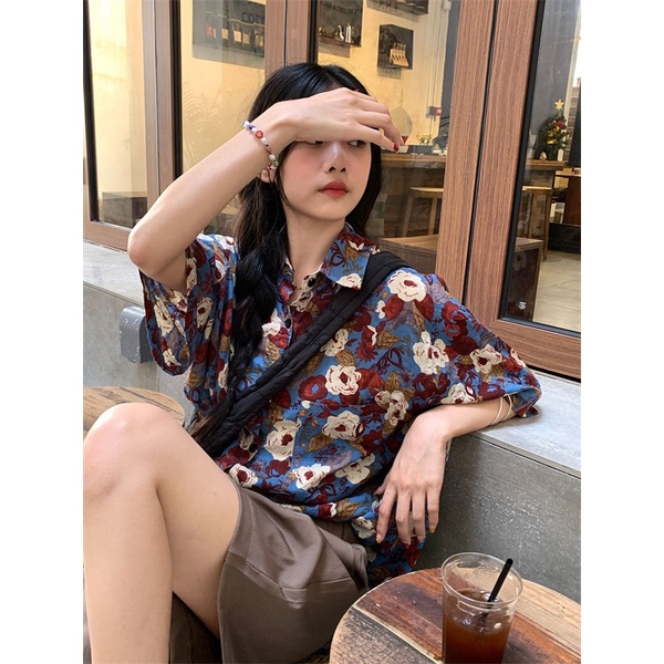 【ZHELIHANGFEI】Áo Sơ Mi Tay Ngắn Dáng Rộng Họa Tiết In Hoa Cao Cấp Thời Trang