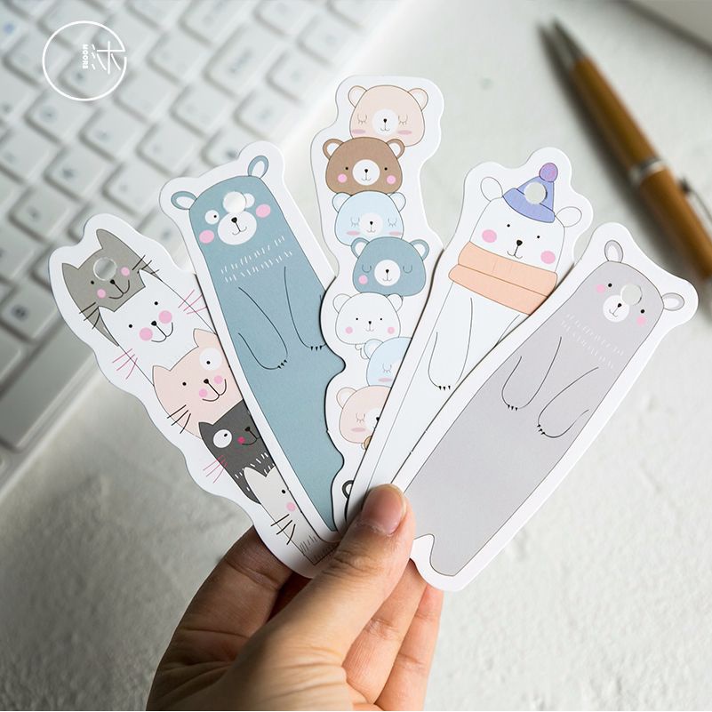 Thẻ đánh dấu sách Gấu cute tiện lợi Hộp 30 thẻ Bukavn Note phân thư mục dễ thương STKTH