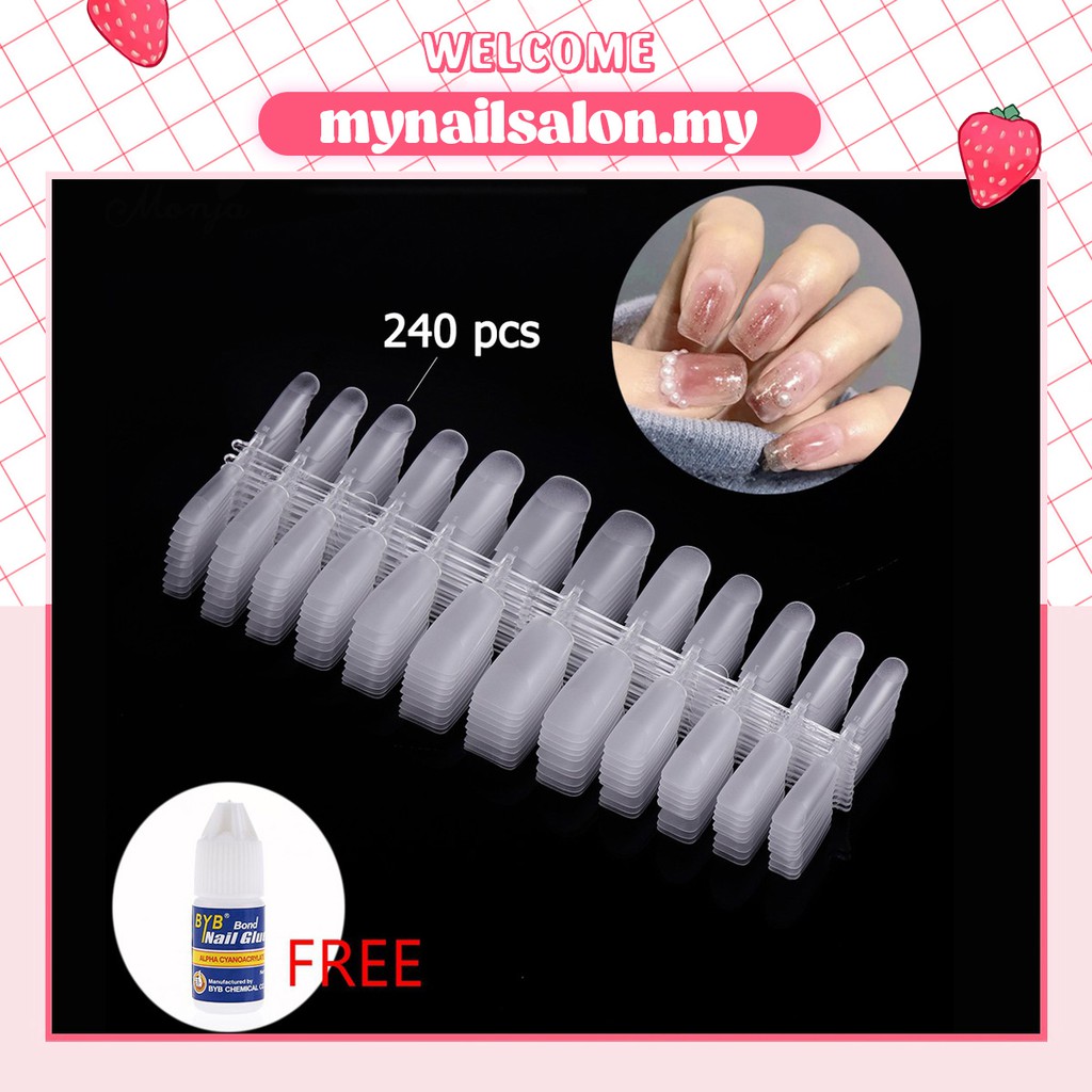 Bộ 240 móng tay giả bằng Acrylic siêu mỏng hình Oval tự nhiên DIY