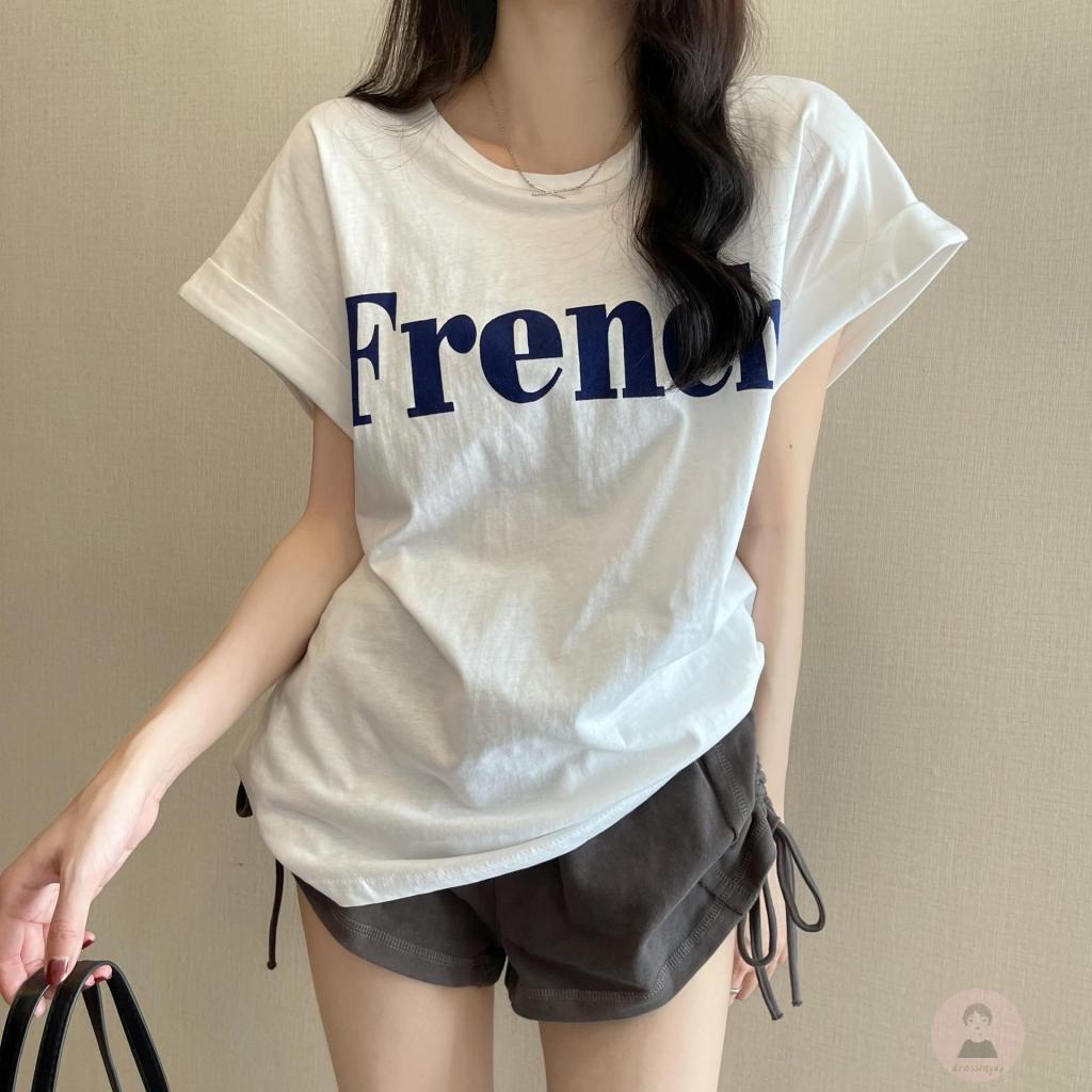 Áo Thun Nữ Ngắn Tay Cổ Tròn In Chữ Thời Trang
