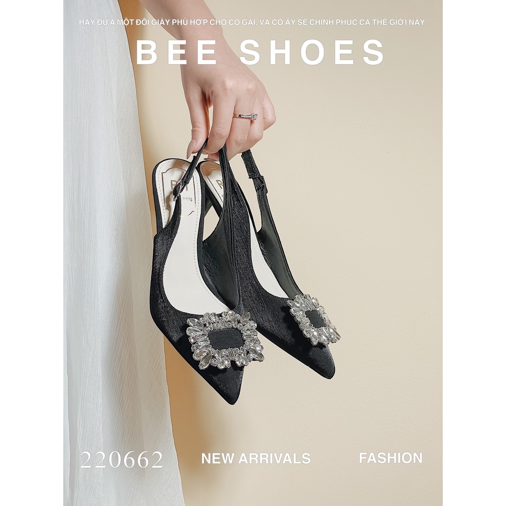 GIÀY CAO GÓT BEESHOES NỮ MŨI NHỌN - GIÀY CAO GÓT NỮ GÓT NHỌN CAO 5 PHÂN SẴN MÀU ĐEN - KEM 220662
