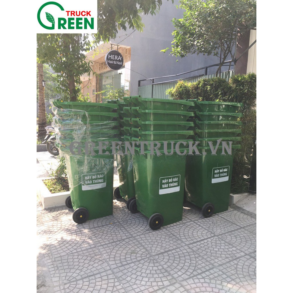 Thùng rác nhựa HDPE 120L màu xanh