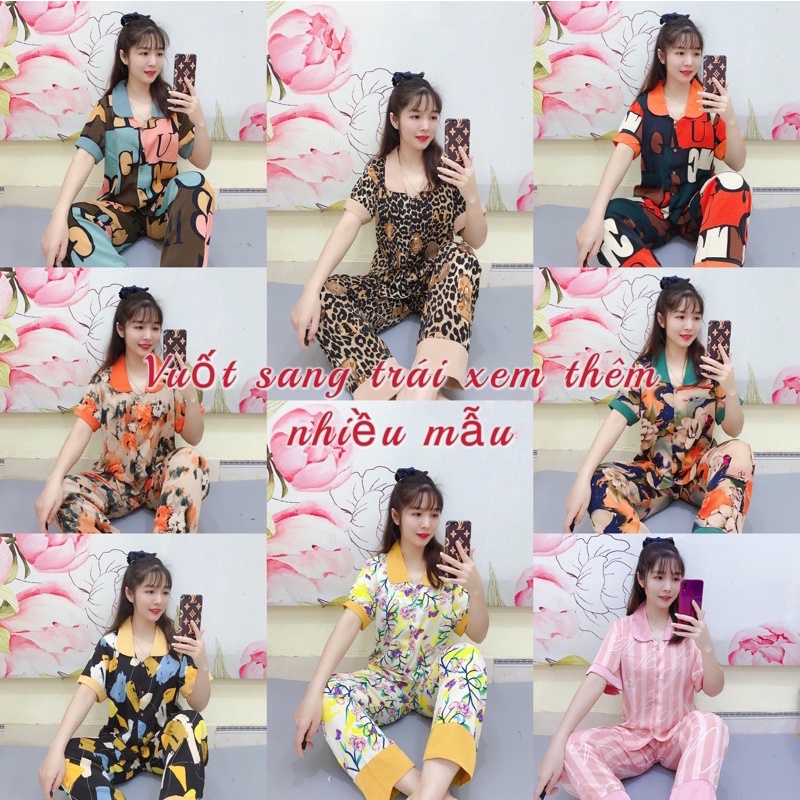 (Nhiều Mẫu Mới) Bộ Đồ Pijama Lụa Tay Cộc💋Bộ Ngủ Lụa Tiểu Thư Tay Cộc Quần Dài Mát Mịn Không Nhăn(Ảnh Thật+Video)