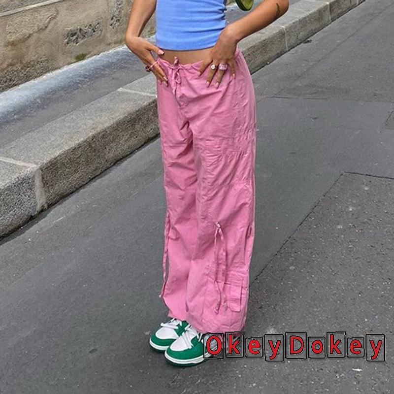 Quần Jogger Thể Thao Lưng Thấp Cột Dây Màu Hồng Goth ODokey-Y2K Thời Trang Mùa Hè Cho Nữ