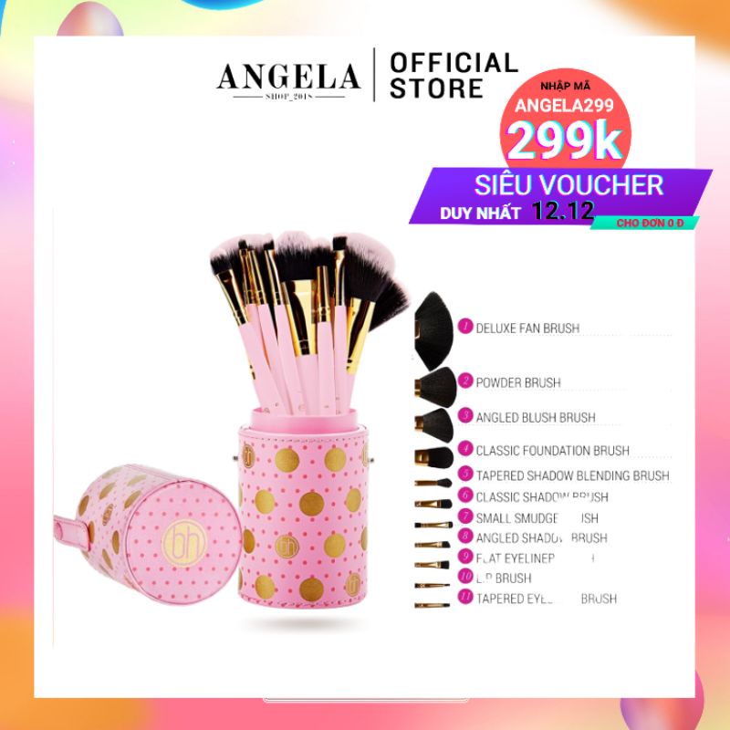 Cọ trang điểm bh cosmetics pink a dot, bộ cọ 11 cây make up cá nhân không kích ứng da mặt