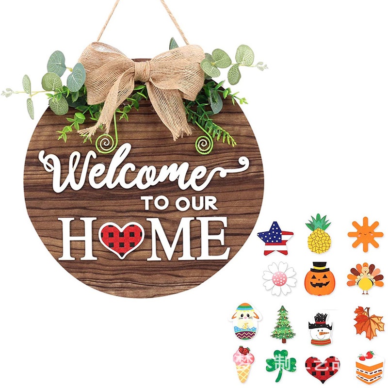1 Bộ Bảng Gỗ Treo Cửa Chữ Welcome Trang Trí Giáng Sinh