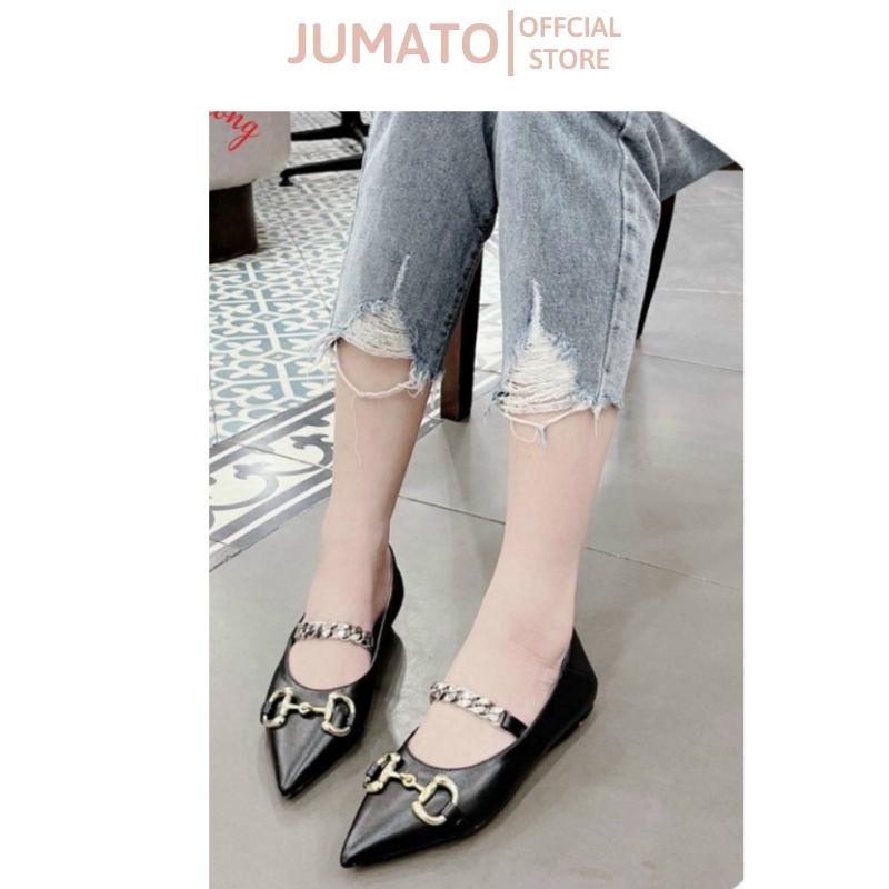 Giày bệt nữ mũi nhọn quai ngang sích khuy cd JUMATO 110523356939