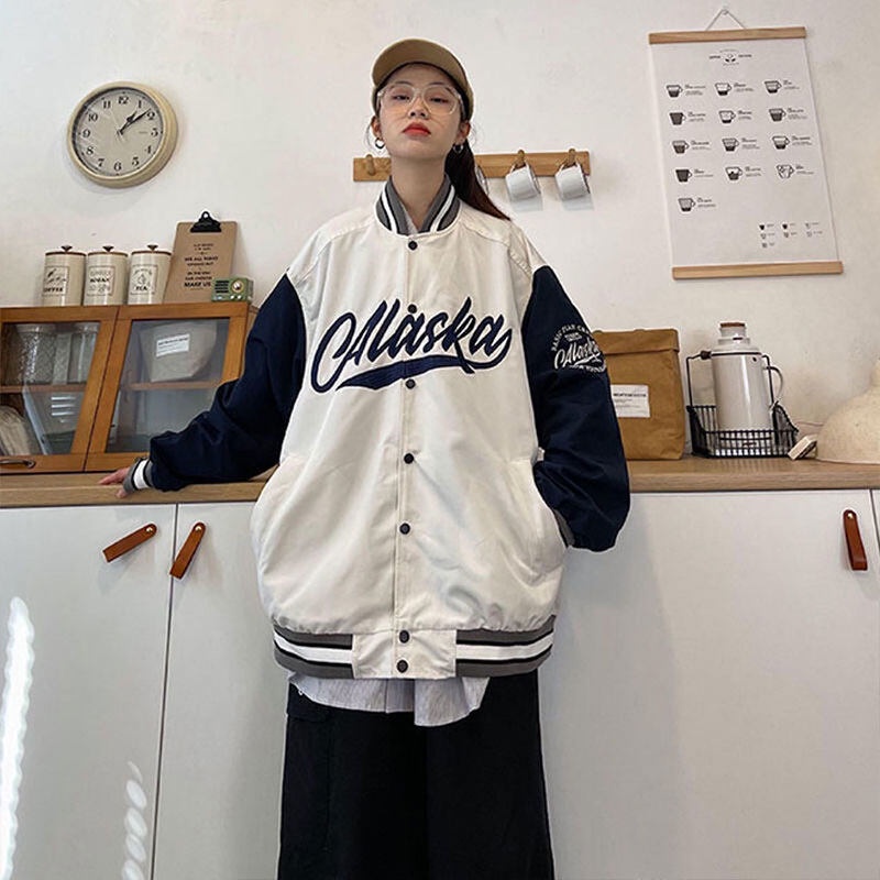Du YAN Áo Khoác cardigan Đồng Phục Bóng Chày Dài Tay Ghép Nối In Họa Tiết Cho Nữ