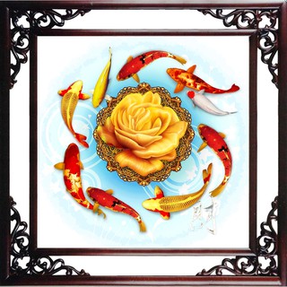 Tranh Đinh Đá ABC 3D Chín Cá Quanh Hoa Mẫu Đơn Phú Quý 6112 (KHÁCH TỰ ĐÍNH) KT:63X63CM