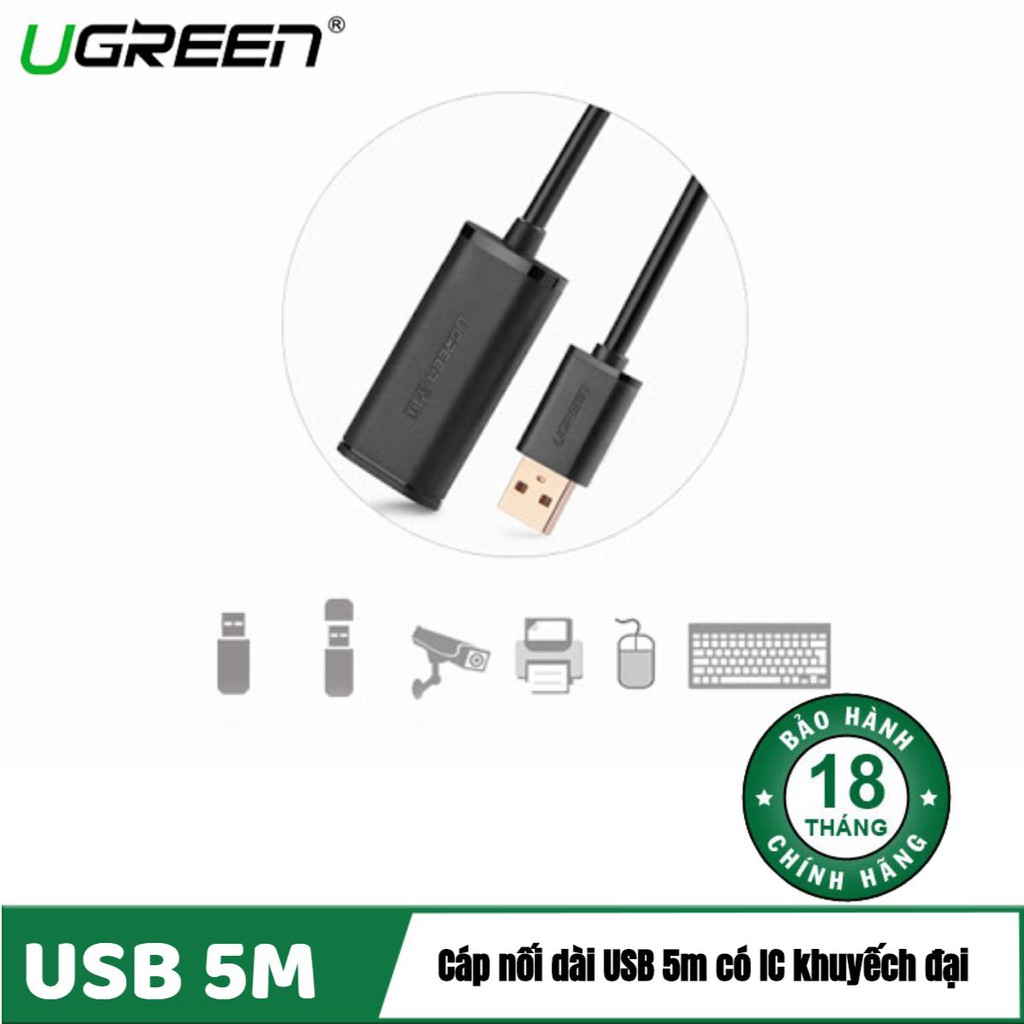 Dây USB 2.0 Nối Dài 5 Mét Có Chip Khuếch Đại UGREEN 10319 - Hàng Chính Hãng