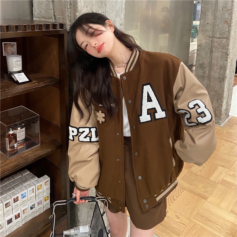 Áo khoác bóng chày thêu họa tiết thời trang cho nữ