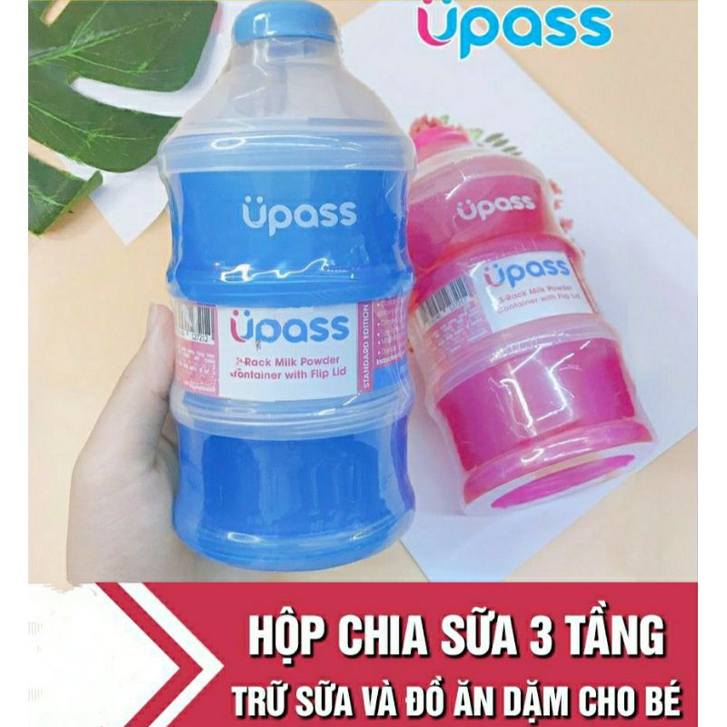 Hộp đựng sữa bột, hộp chia sữa bột 3 ngăn UPASS có nắp lật / UP8010N