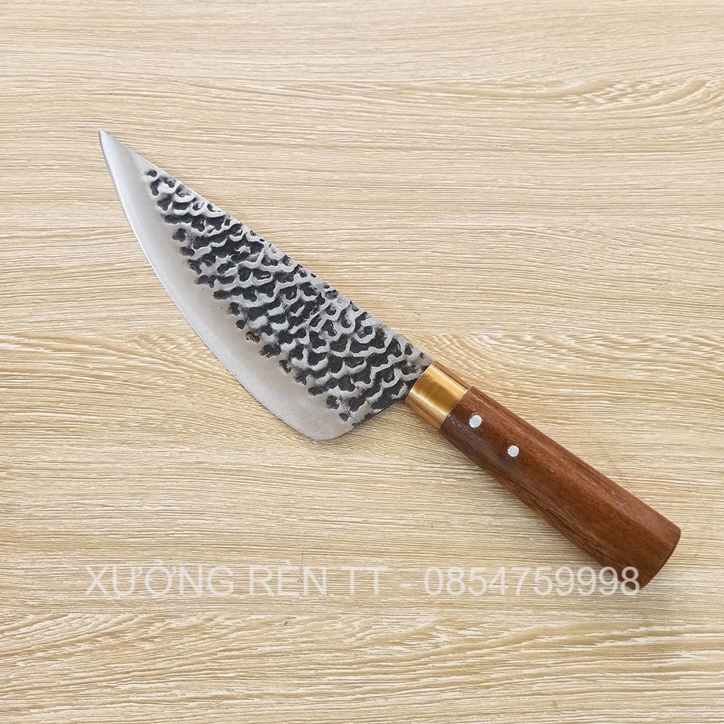 Bộ 4 Dao Nhà Bếp Rèn Từ Thép Nhíp Dập Vân 2 Mặt Cao Cấp - Cán Cẩm Chỉ Khâu Đồng