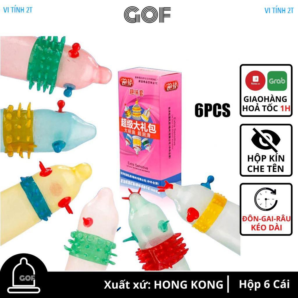 Bao cao su đôn gân gai vòng bi lớn Extra Sensitive kéo dài Hộp 6 cái 6 kiểu– GoF