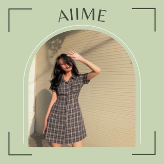 Váy Sơ Mi Nữ Kẻ Caro Dáng Suông / Đầm Sơ Mi Caro Tay Ngắn Bo Thun Ở Sau Lưng