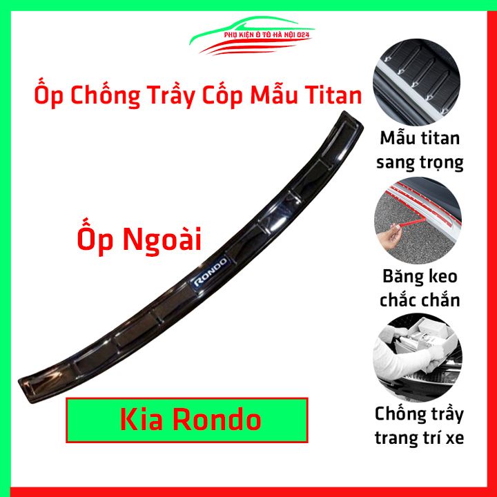 Ốp chống trầy cốp ngoài Rondo thép không gỉ vân Titan chống trầy bảo vệ xe