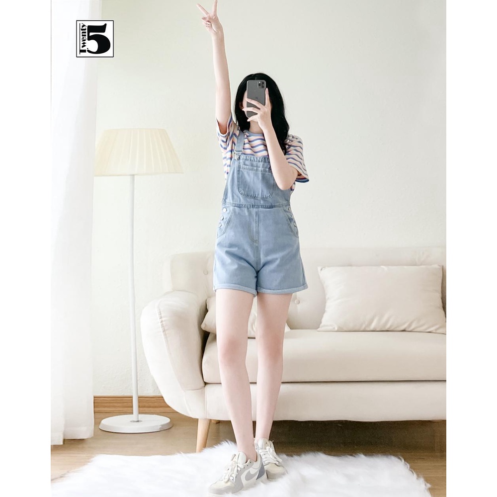 Quần yếm short jeans gập gấp năng động cúc gắn sườn Twentyfive 4178